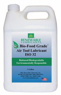 RENEWABLE LUBRICANTS Air Tool Oil: Synthetic, -20°F Min. Op Temp., 446°F Max. Op Temp., Jug (MPN 87463). Key specifications — attr1321222: Synthetic; attr1321227: 203; attr1321244: RENEWABLE LUBRICANTS; attr1321245: Jug.