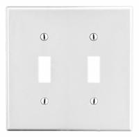 HUBBELL Wall Plate: Toggle, 2 Gang, White, Std Size (MPN P2W). Key specifications — Brand: HUBBELL; Material: Polycarbonate.