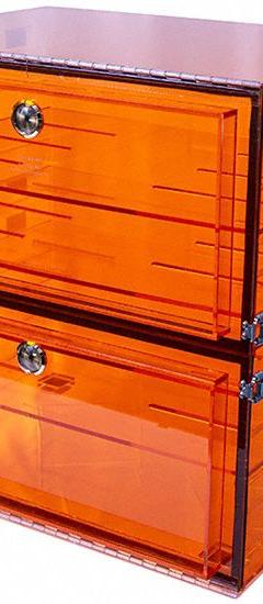 Acrylic Desiccator with Gas Port: Rectangular, 5.59 cu ft Capacity, Acrylic, 24 in Overall Wd (MPN 863-CGA/NS). Key specifications — Includes: Slip-Away Hinges; Material: Acrylic; Brand: PLAS-LABS; Desiccator Shape: Rectangular.