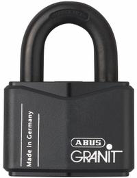 ABUS Padlock: Steel, Unfinished, Black, Std Shackle, Steel, 1 5/16 in Vert Clearance, GRANIT (MPN 37/70 MK KD). Key specifications — Series: GRANIT; Master Key Code: 694; Master Key Included: Yes; Brand: ABUS.