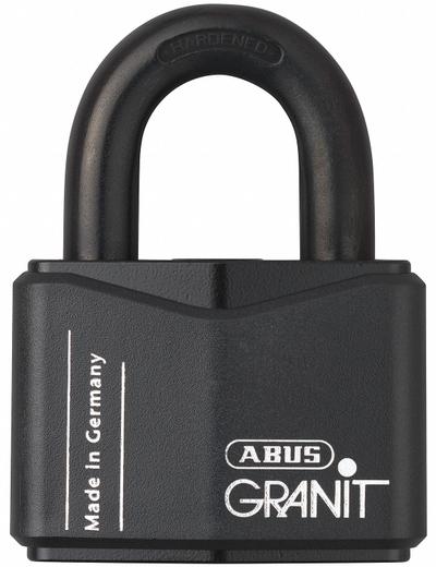 ABUS Padlock: Steel, Unfinished, Black, Std Shackle, Steel, 1 5/16 in Vert Clearance - Standard Shackle Master Keyed Padlocks