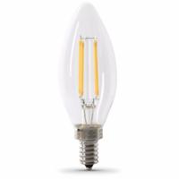 FEIT ELECTRIC Compact LED Bulb: Candelabra Screw (E12), LED, (B) Bullet, B10, 3.3 W Watt, 2700K (MPN CTC40/927CA/FIL/6). Key specifications — Bulb Shape: B10; Voltage: 120V AC; Bulb Finish: Clear; Color Temperature: 2700K; Brand: FEIT ELECTRIC.