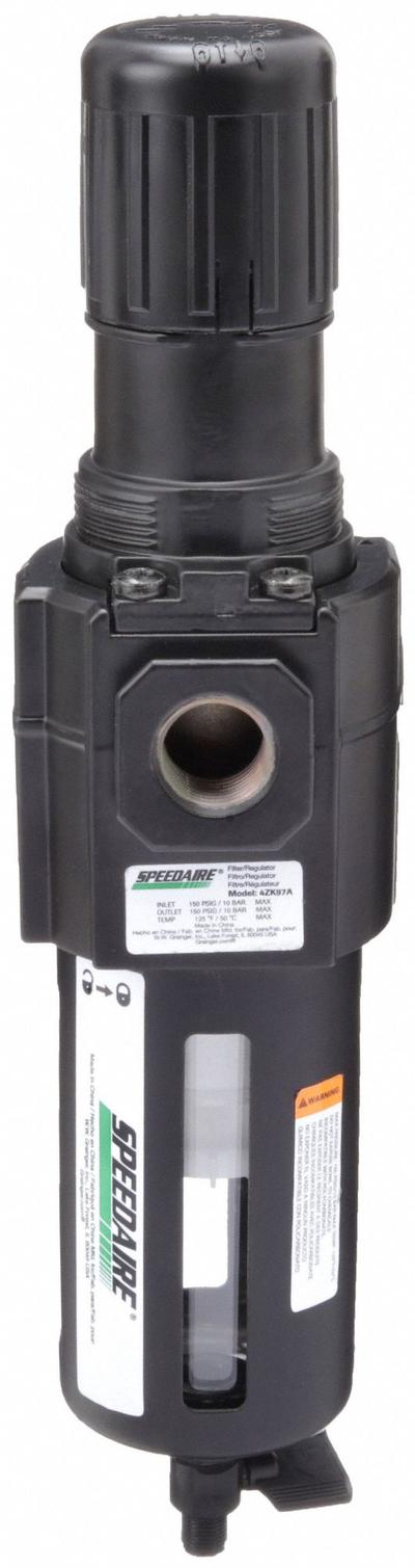 SPEEDAIRE Filter-Regulator: Std Duty Series, 1/2 in NPT, 212 cfm, 40 micron - Speedaire FRL Air Filter/Regulators