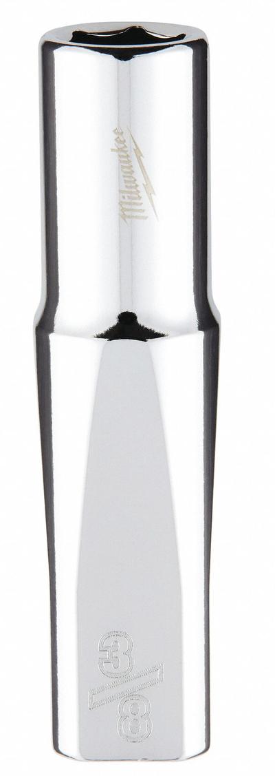 MILWAUKEE Deep Well Socket: SAE, 3/8 in Drive Size, 3/8 in Socket Size, 6-Point, Deep - Anti-Roll Hand Sockets