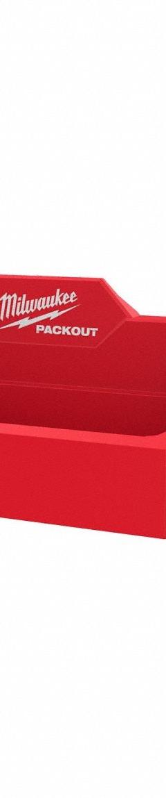 MILWAUKEE PACKOUT Tool Box Tray Attachment: 6 7/8 in W x 4 13/16 in H x 16 13/16 in L, Red (MPN 48-22-8605). Key specifications — attr1120120: Impact-Resistant; attr1120130: MILWAUKEE; attr1120217: ABS Plastic; attr1120218: Red; attr1126375: Tool Boxes.