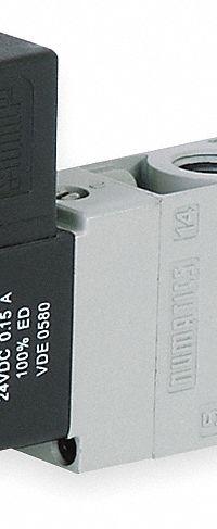 AVENTICS Solenoid Air Control Valve: Series L2, Single Solenoid, Four-Way / Two-Position, 24V DC (MPN L23BA452B060T61). Key specifications — attr1077526: L23BA452B060T61; attr1077589: Locking; attr1077598: Solenoid Air Control Valve; attr1077600: Spring Return.