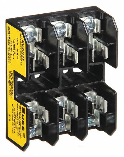 BUSSMANN Fuse Block: Open Block Design, 3 Pole, 480 V AC, Quick Connect/Screw - Fuse Blocks for UL Class G Fuses
