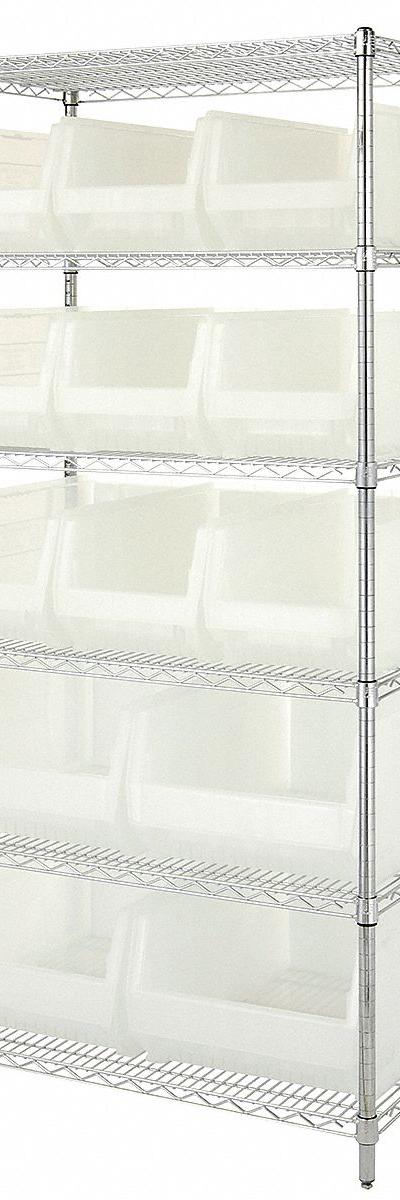 QUANTUM STORAGE SYSTEMS Bin Shelving: 36 in x 24 in x 74 in - Wire Stationary Bin Shelving with Open-Front Bins