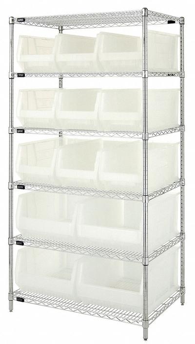QUANTUM STORAGE SYSTEMS Bin Shelving: 36 in x 24 in x 74 in, 1 Sided, 13 Bins, Open - Wire Stationary Bin Shelving with Open-Front Bins