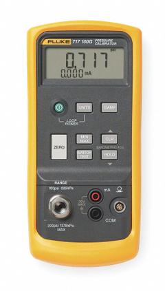 FLUKE Handheld Pressure Calibrator: FLUKE-717 100G, Included, -12 psi – 100 psi, 0 V DC – 30 V DC. Key specifications — Manufacturer Part Number: FLUKE-717 100G; Pressure Measuring Units: mbar; Brand: FLUKE; Includes: Test Leads; Pressure Measurement Accuracy: 0.05% Full Scale; Intrinsic Safety: No.