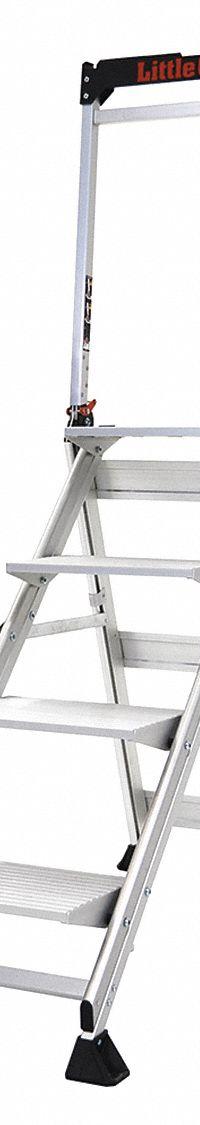 LITTLE GIANT Step Stool: 4 Steps, 4 ft Overall Ht, 375 lb Load Cap, Aluminum, 2.9 ft Standing Ht (MPN 11904). Key specifications — Brand: LITTLE GIANT; Color: Silver; Includes: Foldable Handrails.
