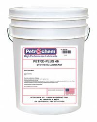 PETROCHEM Compressor Oil: 5 gal, Pail, 15 SAE Grade, 46 ISO Viscosity Grade, 126 Viscosity Index (MPN PETRO-PLUS 46-005). Key specifications — attr59744: 126; attr59746: 46; attr59736: No; attr59735: Pail; attr59738: Petro-Plus 46; attr59749: 15.
