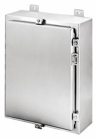 HOFFMAN Enclosure: 304 Stainless Steel, 16 in x 12 in x 6 in, NEMA 12/13/3/3R/3RX/4/4X, Solid Cover (MPN A16H1206SSLP). Key specifications — Brand: HOFFMAN; Closure Method: Clamps; Enclosure Material: 304 Stainless Steel; Knockouts: Not Included.