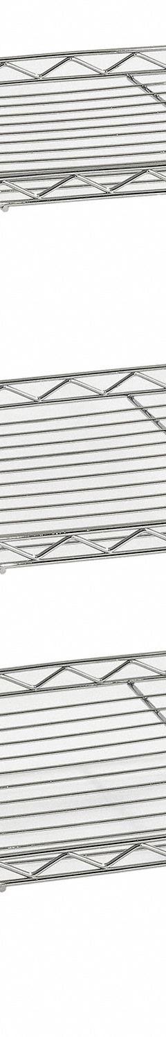 SANDUSKY Wire Shelving Unit: Starter, 18 in x 10 in, 18 in Overall Ht, 3 Shelves, Split Sleeve, Dry (MPN WS181018-C). Key specifications — Recommended Environments: Dry; Color: Silver; Finish: Chrome; Material: Stainless Steel; Brand: SANDUSKY.
