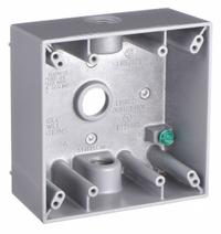 BELL Electrical Box: Aluminum, Square, 2 Gangs, 1/2 in Hub Size, 32 cu in Capacity, Gray (MPN 5333-0). Key specifications — Color: Gray; Brand: BELL.