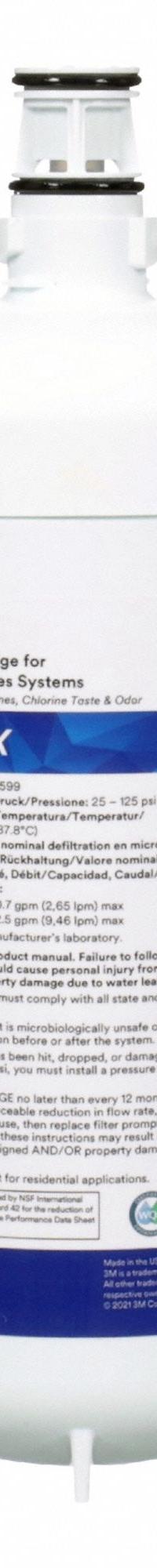 3M Quick-Connect Water Filter: 5 micron, 2.5 gpm, 25,000 gal, 5 in Overall Ht, 5 1/8 in Overall Dia (MPN HF45-CLX; 5637113). Key specifications — Filter Media: Activated Carbon; Reduces: Particulates; Brand: 3M.