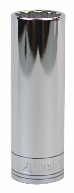 SK PROFESSIONAL TOOLS Socket: Metric, 1/2 in Drive Size, 20 mm Socket Size, 12-Point, Deep, Chrome (MPN 48020). Key specifications — attr1204417: SK PROFESSIONAL TOOLS; attr1204392: Chrome.