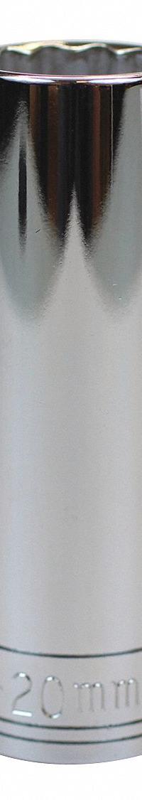 SK PROFESSIONAL TOOLS Socket: Metric, 1/2 in Drive Size, 20 mm Socket Size, 12-Point, Deep, Chrome (MPN 48020). Key specifications — attr1204417: SK PROFESSIONAL TOOLS; attr1204392: Chrome.