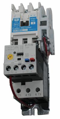 EATON NEMA Magnetic Motor Starter: Non-Reversing, 3 Poles, NEMA Size 0, 18 A, 208V AC Coil (MPN AN19BN0E5E1P6). Key specifications — Brand: EATON; Auxiliary Contact Form: 1NO; Coil Voltage: 208V AC; Phase: Three; Operator: None; Operator Controls: None; Auxiliary Contacts Included: 1NO; Signaling Features: Pilot Light.