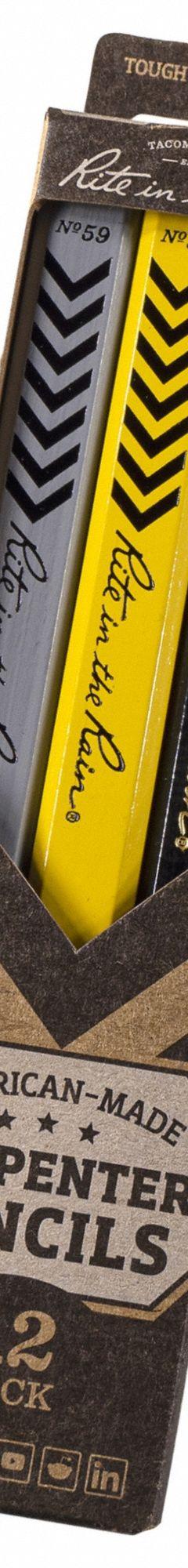 RITE IN THE RAIN Carpenter's Pencil: Box, Carpenter's Pencil, Black, Black/Gray/Yellow, Basswood (MPN 59-12). Key specifications — attr1284576: Flat Hex; attr1284577: RITE IN THE RAIN; attr1284590: Box; attr1284591: Black; attr1284575: Basswood; attr1284574: Black/Gray/Yellow.