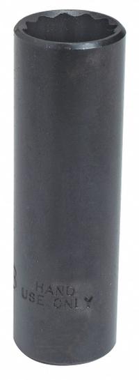 PROTO Socket: 3/8 in Drive Size, SAE, 1/2 in Socket Size, 12-Point, Deep, 2 1/8 in Overall Lg (MPN J5016B). Key specifications — attr1215501: PROTO; attr1215515: Black Oxide; attr1215518: 1/2 in.