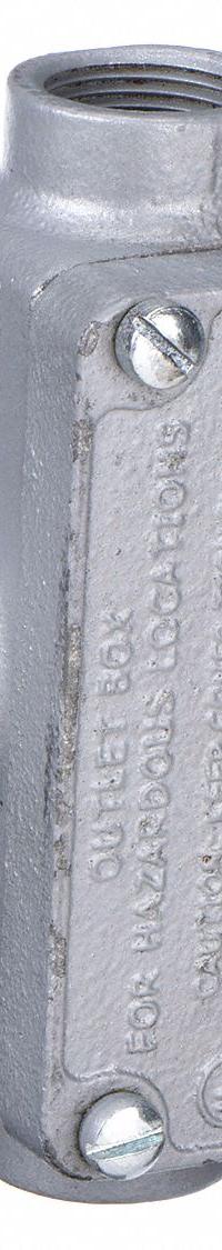Conduit Outlet Body: Iron, Triple Coat Epoxy Coating, 3/4 in Trade Size, T Body, Threaded (MPN ERT75). Key specifications — Compatible Conduit Trade Size: 3/4 in; Thread Gender: Female; Hub Style: Threaded; Cover Included: Yes; Body Style: T; Connection Type: Threaded; Back Type: Flat; Hazardous Location: Yes.