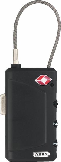 ABUS Combination Padlock: Scrolling Combo, Black, Plastic, Flex Shackle, Steel Shackle (MPN 14588). Key specifications — Dial Color: Black; Brand: ABUS.