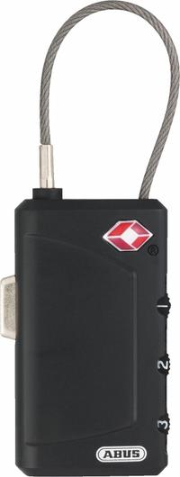ABUS Combination Padlock: Scrolling Combo, Black, Plastic, Flex Shackle, Steel Shackle (MPN 14588). Key specifications — Dial Color: Black; Brand: ABUS.