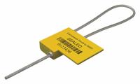 UNIVERSEAL Cable Seals: Yellow, Steel, 12 in Cable Lg, 1/16 in Cable Dia, Sequential, 50 PK (MPN F150ZP YELLOW50). Key specifications — Brand: UNIVERSEAL; Marking Color: Black; Marking Included: Numbers and Barcode; Marking Message: Sealed; Marking Numbering: Sequential.