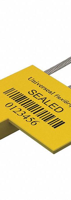 UNIVERSEAL Cable Seals: Yellow, Steel, 12 in Cable Lg, 1/16 in Cable Dia, Sequential, 50 PK (MPN F150ZP YELLOW50). Key specifications — Brand: UNIVERSEAL; Marking Color: Black; Marking Included: Numbers and Barcode; Marking Message: Sealed; Marking Numbering: Sequential.