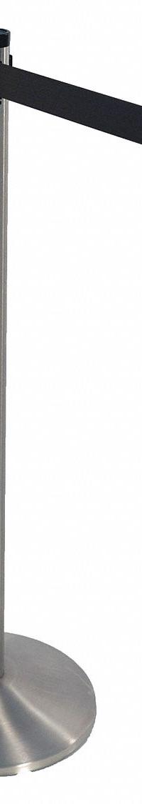 RETRACTA-BELT Barrier Post with Belt: Black, No Pattern, No Legend, 10 ft Belt Lg, Silver (MPN 300SS-BK). Key specifications — Base Material: Cast Iron; Belt Color: Black; Brand: RETRACTA-BELT; Post Material: Stainless Steel; Post Color: Silver; Message: No Legend.
