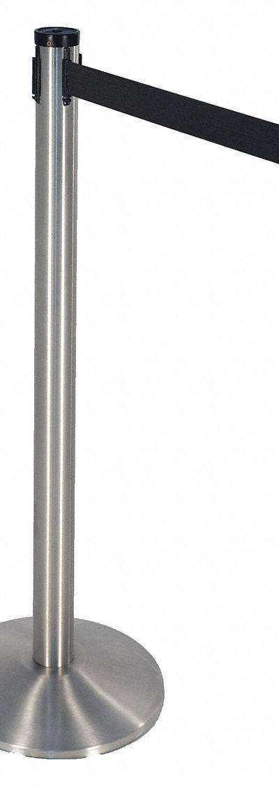 RETRACTA-BELT Barrier Post with Belt: Black - Solid-Color Retractable Belt Post Barriers