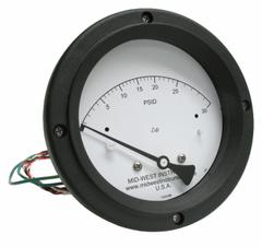 MIDWEST INSTRUMENT Differential Pressure Gauge & Switch: Back, 1/4 in NPT Female, 120, 4 1/2 in Dial (MPN 120AC-00-O-AA-30P). Key specifications — Sensor Type: Piston; Series: 120; Housing Material: Aluminum; Certificate of Calibration: Not Included; Gauge Accuracy: ±3-2-3%.