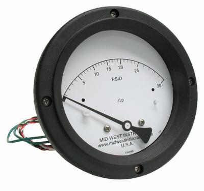 MIDWEST INSTRUMENT Differential Pressure Gauge & Switch: Back, 1/4 in NPT Female, 120 - Medium & High Operating Pressure Differential Gauges with Switch