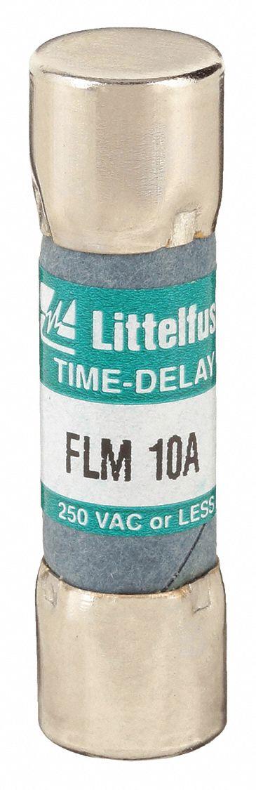 LITTELFUSE Fuse: FLM Series, Midget, Time-Delay, 10 A, 250 V AC, 13/32 in x 1 1/2 in - Time-Delay Cylindrical Fuses