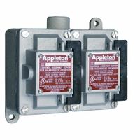APPLETON ELECTRIC Tumbler Switch: 2 Gang, 1-Pole, 20 A, 277 V AC, Dead-End Hub, 1 in Hub Size (MPN EDS210F1). Key specifications — attr211272: APPLETON ELECTRIC.