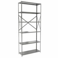 HALLOWELL Metal Shelving: Standalone, Heavy-Duty, 36 in x 12 in, 84 in Overall Ht, 6 Shelves (MPN F7511-12HG). Key specifications — attr41760: Steel; attr41761: Steel; attr37625: Unassembled; attr37628: Gray; attr33609: HALLOWELL.