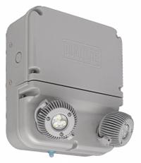 LED Emergency Light: 12 W Lamp Watt, 24 W Emergency Watt, 120V AC, 2 Lamp Heads, Plastic, Surface (MPN DYN12I-4X-06L). Key specifications — Input Voltage: 120V AC; Housing Material: Plastic; Mounting Type: Surface; Housing Color: Gray; Lighting Technology: LED; CA Title 20 Compliant: Yes; Environmental Rating: Wet Location Rated; Remote Capable: Yes.