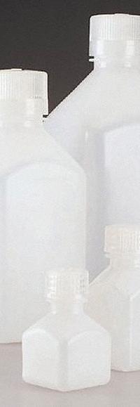 NALGENE Storage Bottle: 125 mL, 4 fl oz, HDPE, Natural, 38-430 mm Screw Closure Size, Square, Clear (MPN 2018-0125). Key specifications — Body Color: Natural; Brand: NALGENE; Closure Included: Yes; Graduated: Yes; Closure Attached: Attached.