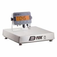 B-TEK Industrial Bench Scale: 18 in x 18 in, IP66, Corded Remote, 500 lb Wt Capacity - Imperial (MPN BT-B-1818S-500-I-2). Key specifications — Connection Ports: RS-232; Readability: 50 g/0.050kg/2 oz/0.1 lb; Brand: B-TEK; Weighing Surface Material: Stainless Steel.