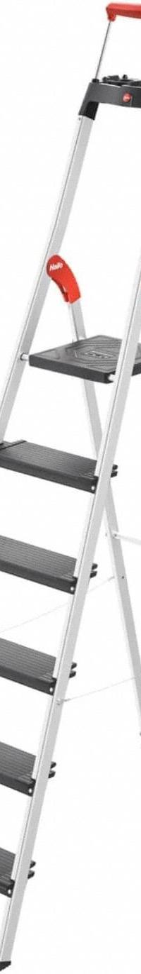 HAILO Platform Stepladder: 8 ft Ladder Size, Aluminum, 330 lb Load Capacity, 17 lb Wt (MPN 8050-627). Key specifications — Brand: HAILO; Included Features: Plastic Top with Storage.