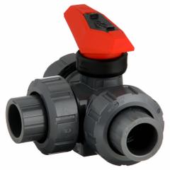 GF PIPING SYSTEMS Manual Three-Way Ball Valve: 1/2 in, PVC, L Flow, Socket x Socket x Socket (MPN 161543082). Key specifications — Brand: GF PIPING SYSTEMS; Handle: Locking Lever.
