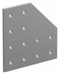 90° Angled Flat Plate: 90° Angled Flat Plate, 40 Series, 6 mm x 160 mm x 160 mm, 12 Holes, Silver (MPN 40-4328). Key specifications — Material: Aluminum; Brand: 80/20; Finish: Anodized.