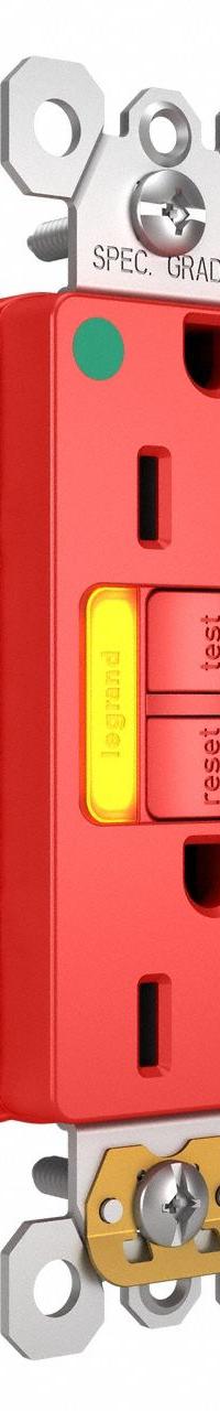 LEGRAND GFCI: Hospital Grade, Duplex, 5-15R, Red, GFCI, 125V AC, 15 A, 2 Pole / 3 Wire (MPN 1597HGTRPIAMBRED)
