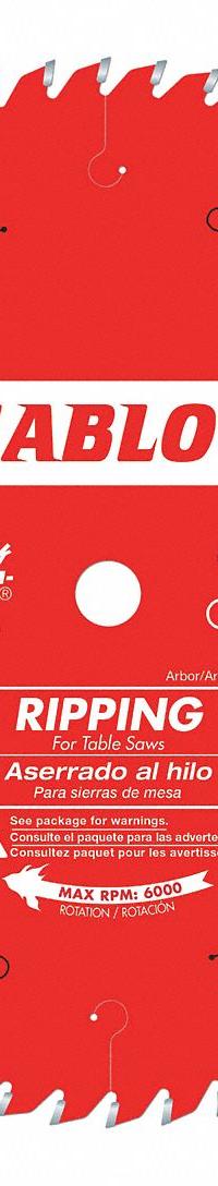 DIABLO Circular Saw Blade: 10 in Blade Dia., 24 Teeth, 0.1 in Cut Wd, 5/8 in Arbor Size, Ripping (MPN D1024X). Key specifications — attr1116119: DIABLO; attr1145631: Plywood.
