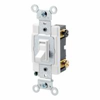 LEVITON Toggle Framed 4-Way, 15 Amp: Toggle Switch, 4-Way, Maintained, White, 120/277V AC, 15 A (MPN 54504-2W). Key specifications — Illuminated: No; Voltage Rating: 120/277V AC.