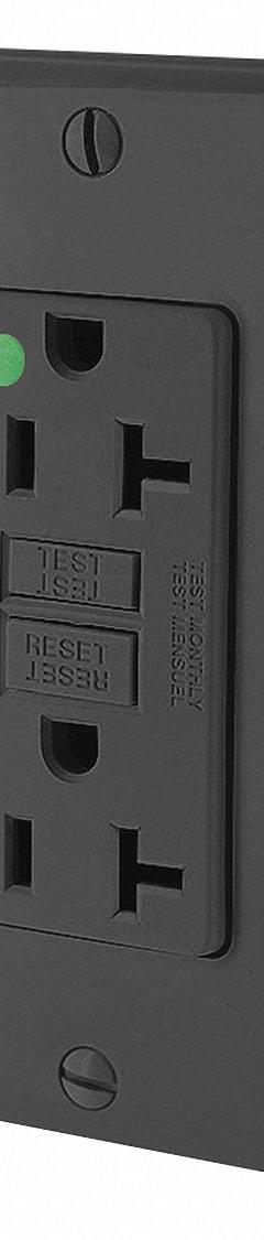 LEVITON GFI Receptacle: Hospital Grade Fed. Spec., Decorator Duplex, 5-20R, Black, GFCI, 125V AC (MPN GFNT2-HGE)