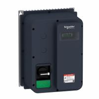 SCHNEIDER Variable Frequency Drive: In Phase Three, Out Phase Three, 11/20 hp, IP65, No Bypass (MPN ATV320U04N4WS). Key specifications — Style: Compact; Color: Black/Green; Output Phase: Three.