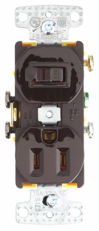 Combination Device: Toggle Switch, 5-15R, Brown, 120V AC, 15 A (MPN BRYRC108). Key specifications — Brand: BRYANT.