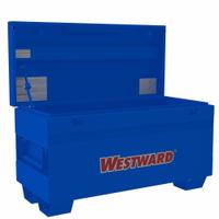 WESTWARD Jobsite Box: 42 in W x 19 7/16 in D x 23 1/2 in H, 9 cu ft, Recessed Padlock, Blue (MPN 817ZE2). Key specifications — attr1116233: Blue; attr1116253: WESTWARD; attr1222022: Recessed Padlock - Lock not included.